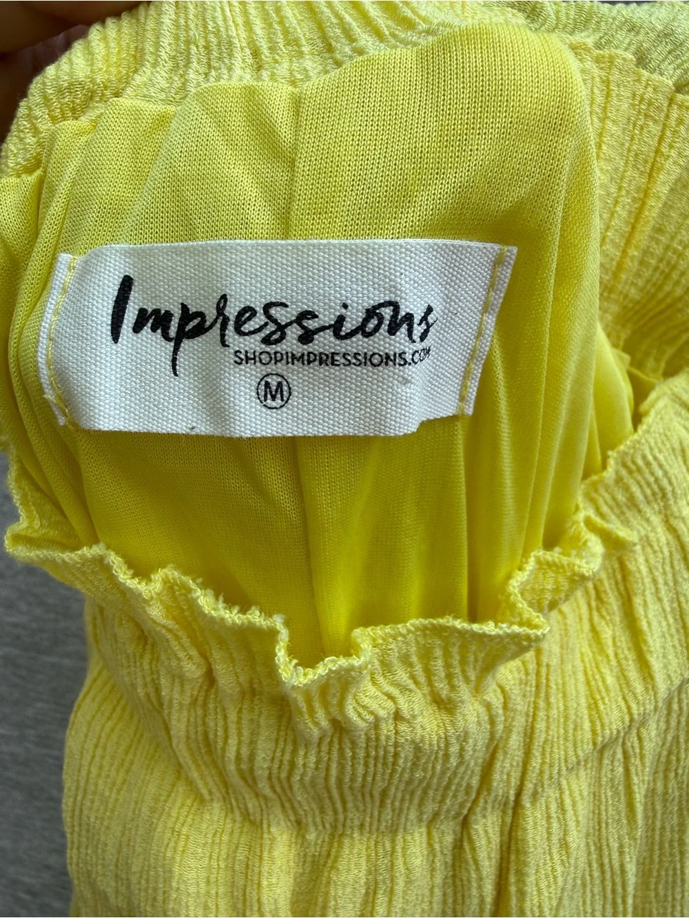 Impressions Yellow Tiered Tie Strap Midi Dress Ruffle Smocked Boho Size Medium